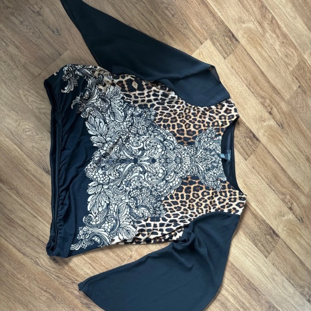 Alfani Black and Brown Patterned Blouse